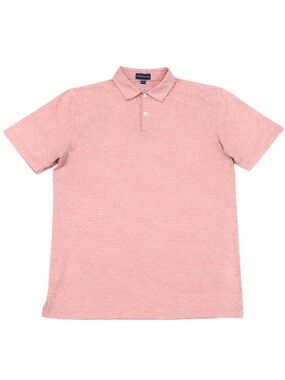 Peter Millar Striped Polo Mens Large Cotton Linen Coral Blue Casual Golf Shirt